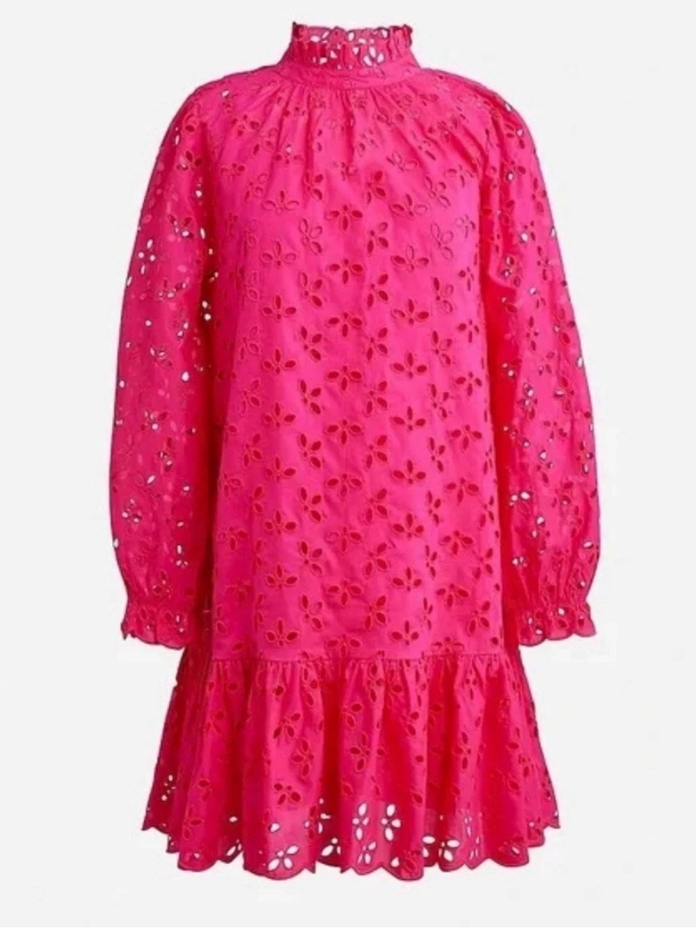 J. Crew Ruffleneck Mini Dress In Eyelet  Fuschia Sz Small NWT $198